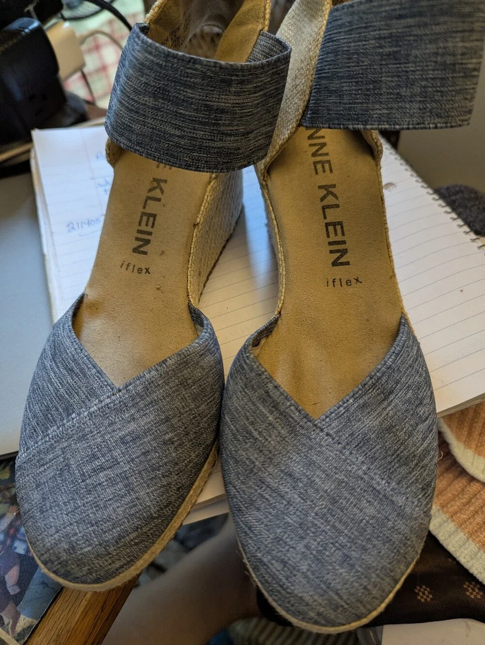 Cute Anne Klein Woven Denim Slip On Espadrilles Wedges Sz 8.5